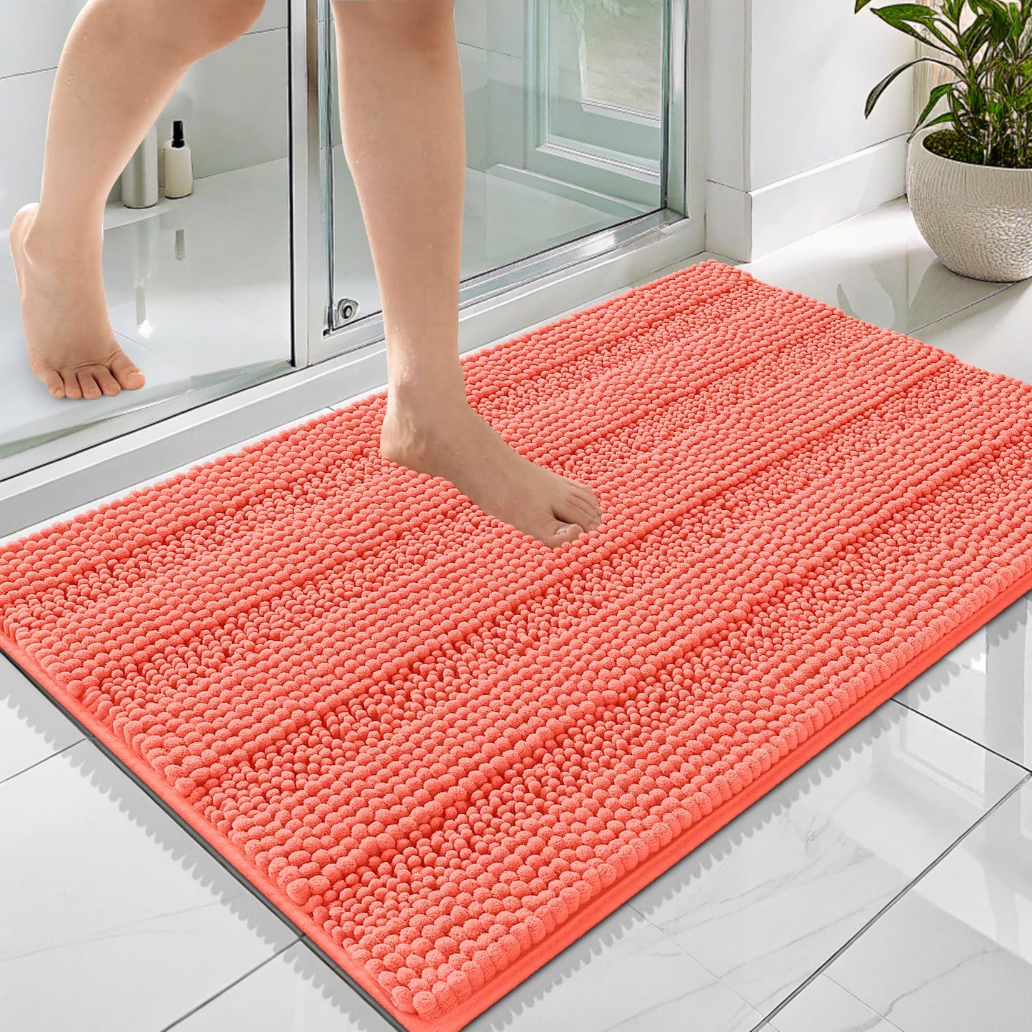 Thick Chenille Bath Rug with Absorbent Rubber Back