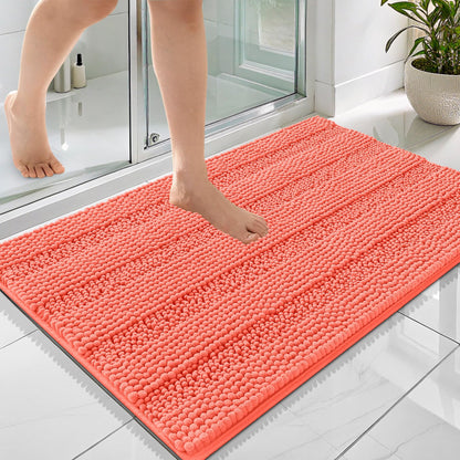 Thick Chenille Bath Rug with Absorbent Rubber Back