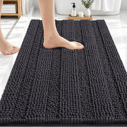 Thick Chenille Bath Rug with Absorbent Rubber Back