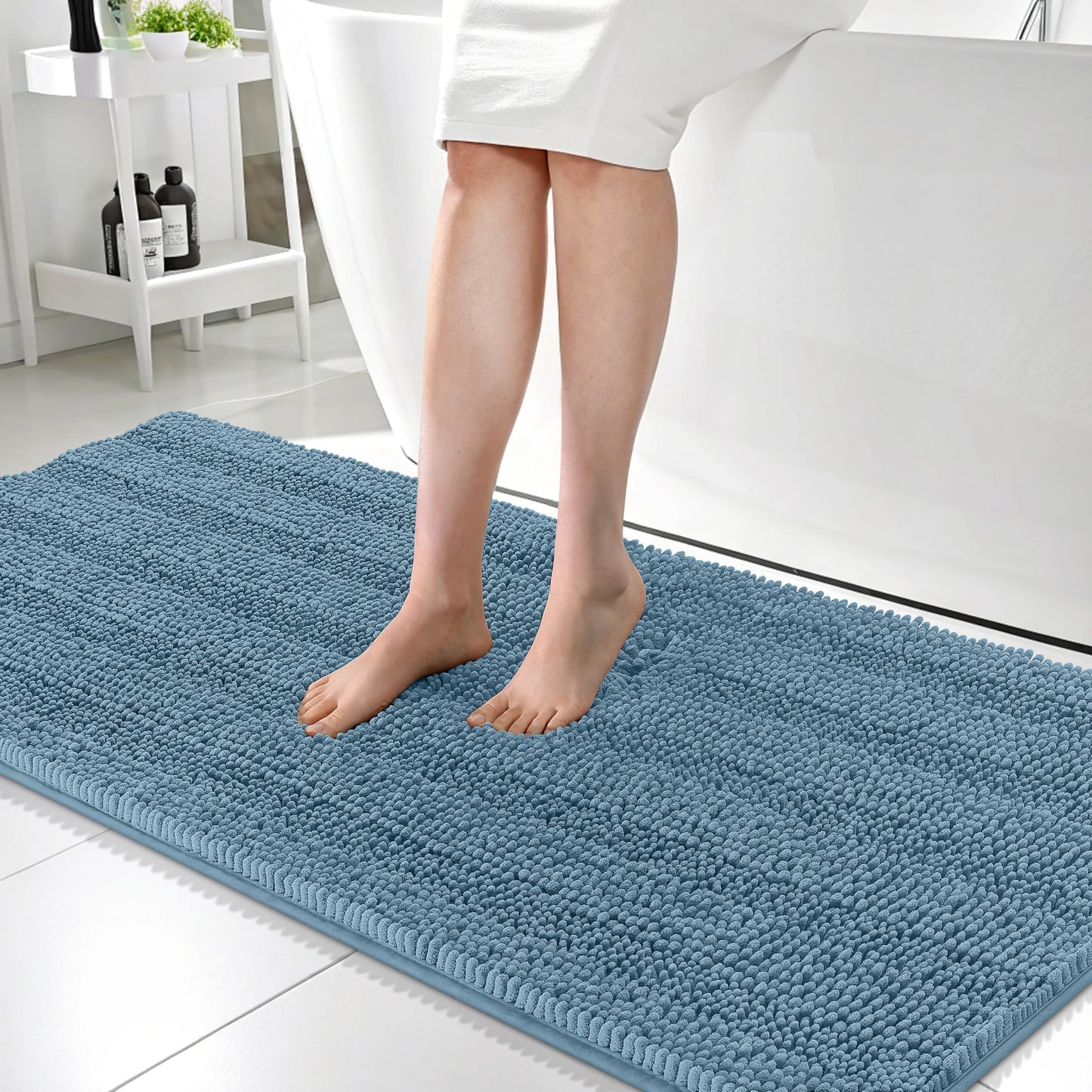 Thick Chenille Bath Rug with Absorbent Rubber Back