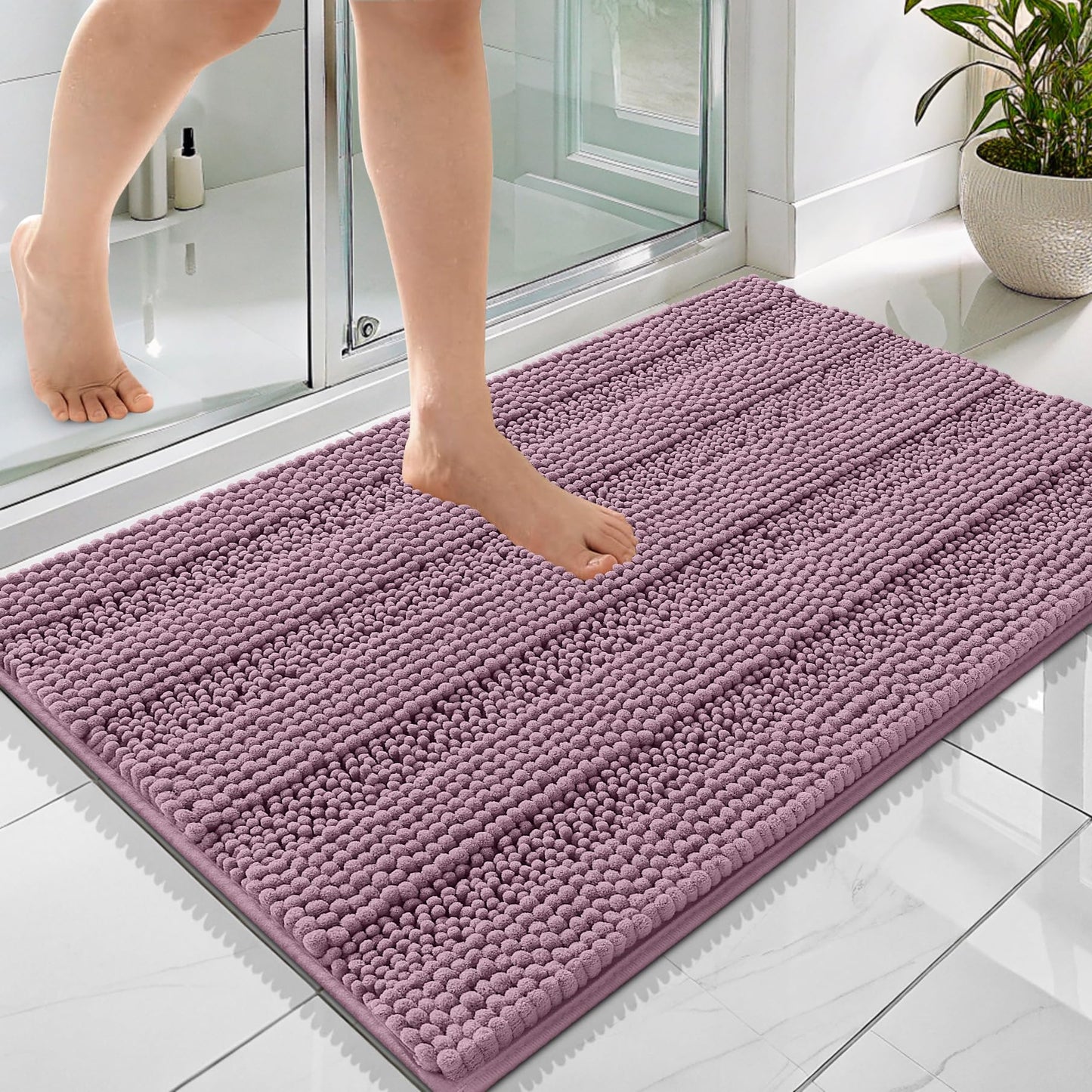 Thick Chenille Bath Rug with Absorbent Rubber Back