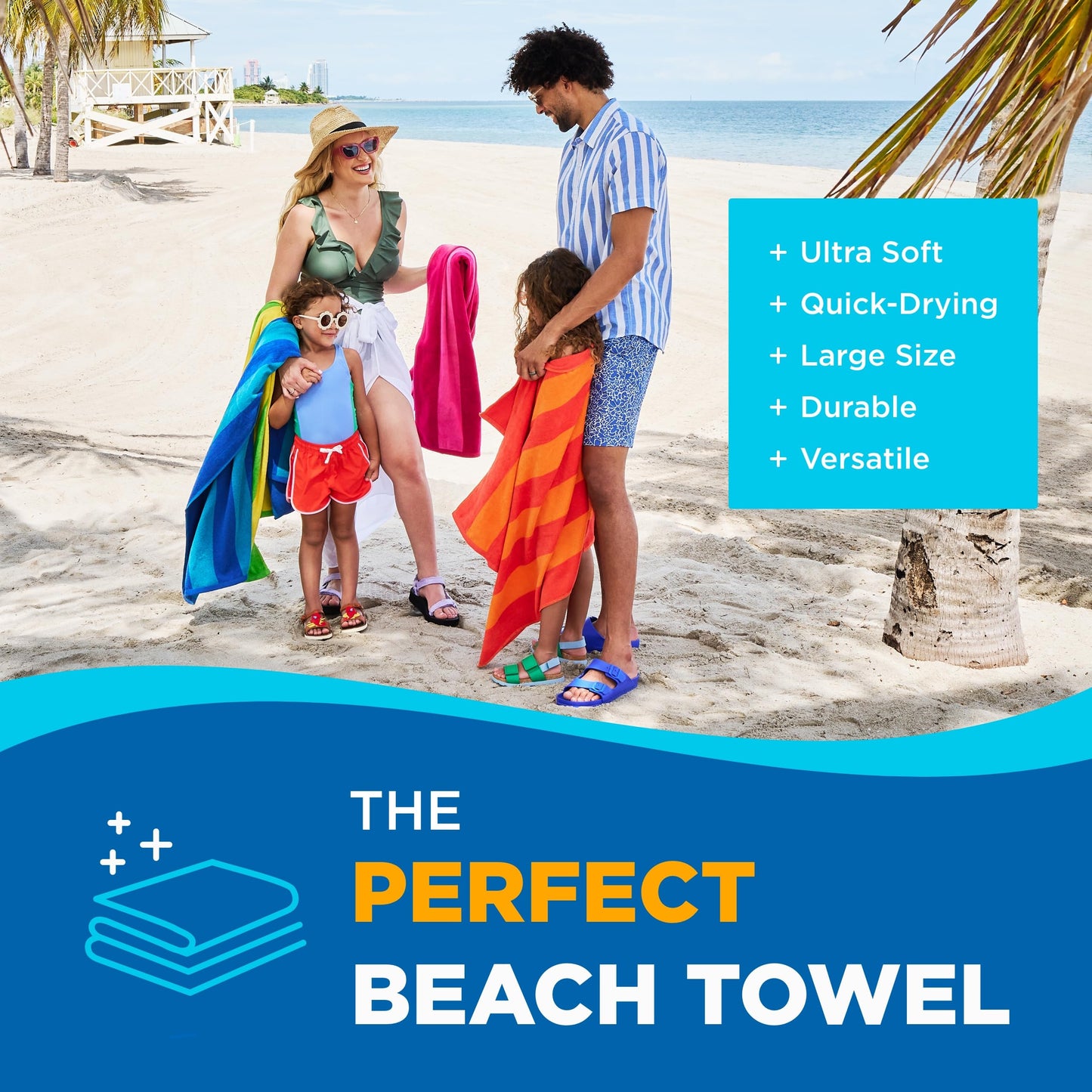 Oversized Cotton Beach Towel Soft Velour Stripes