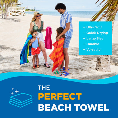 Oversized Cotton Beach Towel Soft Velour Stripes