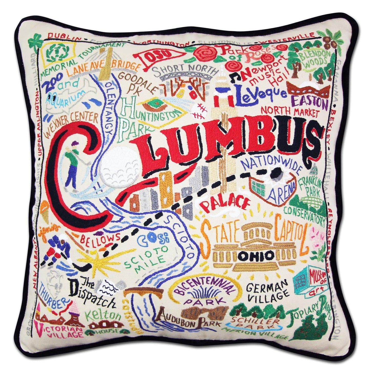 Midwest City Embroidered Decorative Throw Pillow
