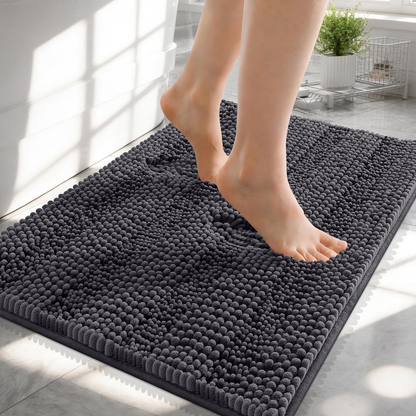 Thick Chenille Bath Rug with Absorbent Rubber Back