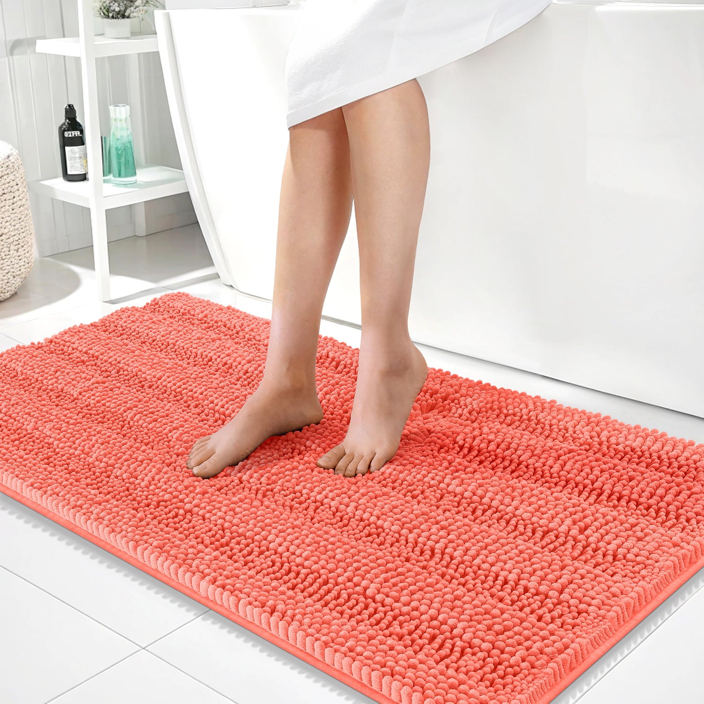 Thick Chenille Bath Rug with Absorbent Rubber Back