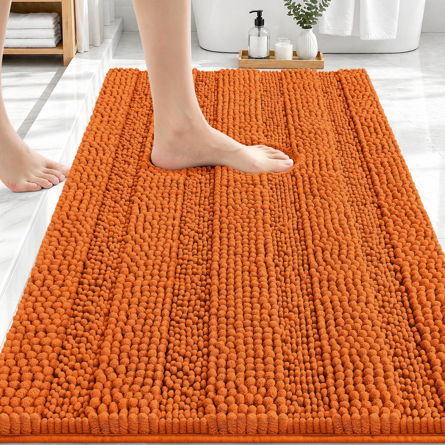 Thick Chenille Bath Rug with Absorbent Rubber Back