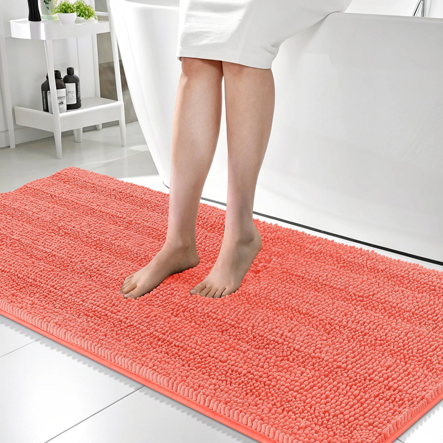 Thick Chenille Bath Rug with Absorbent Rubber Back