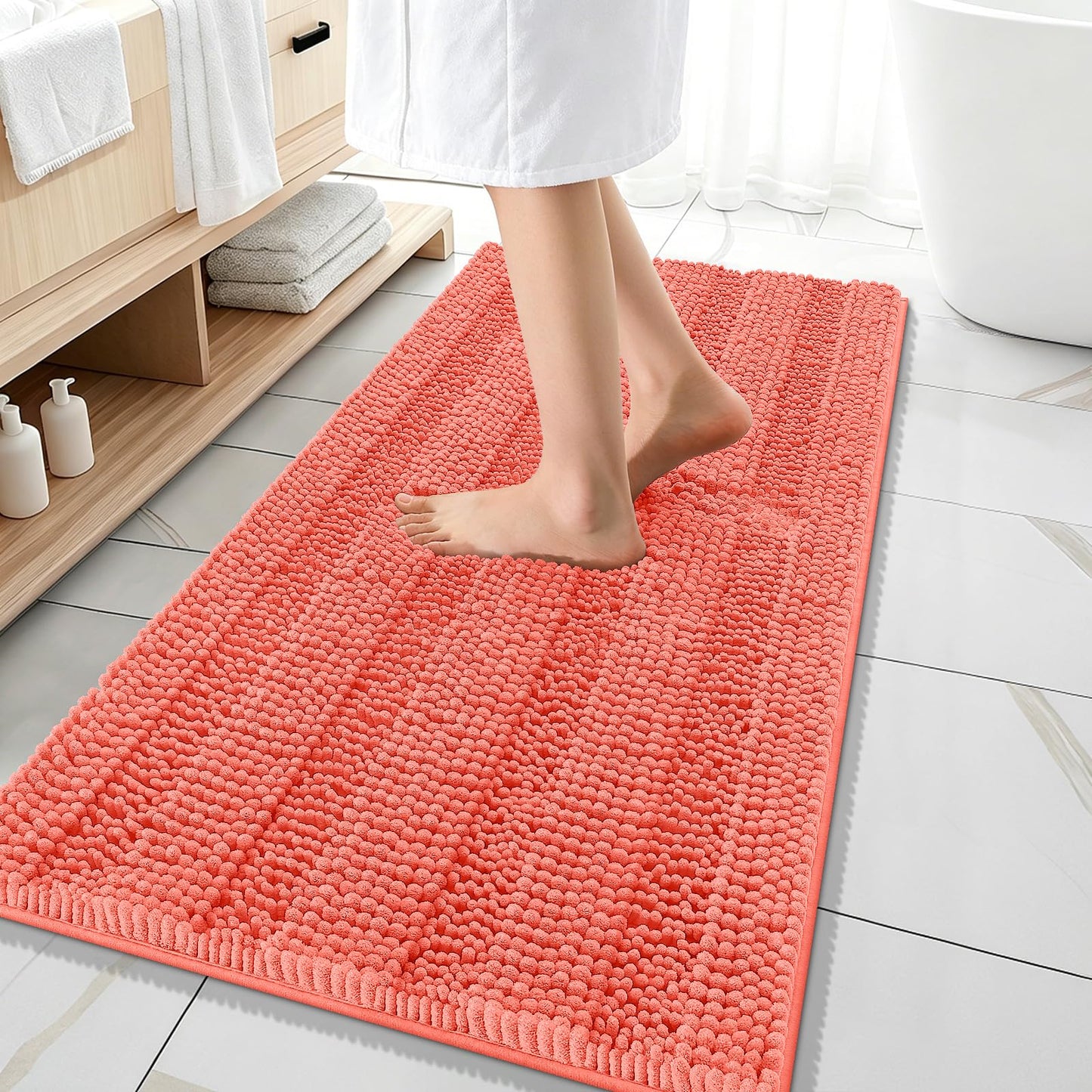 Thick Chenille Bath Rug with Absorbent Rubber Back