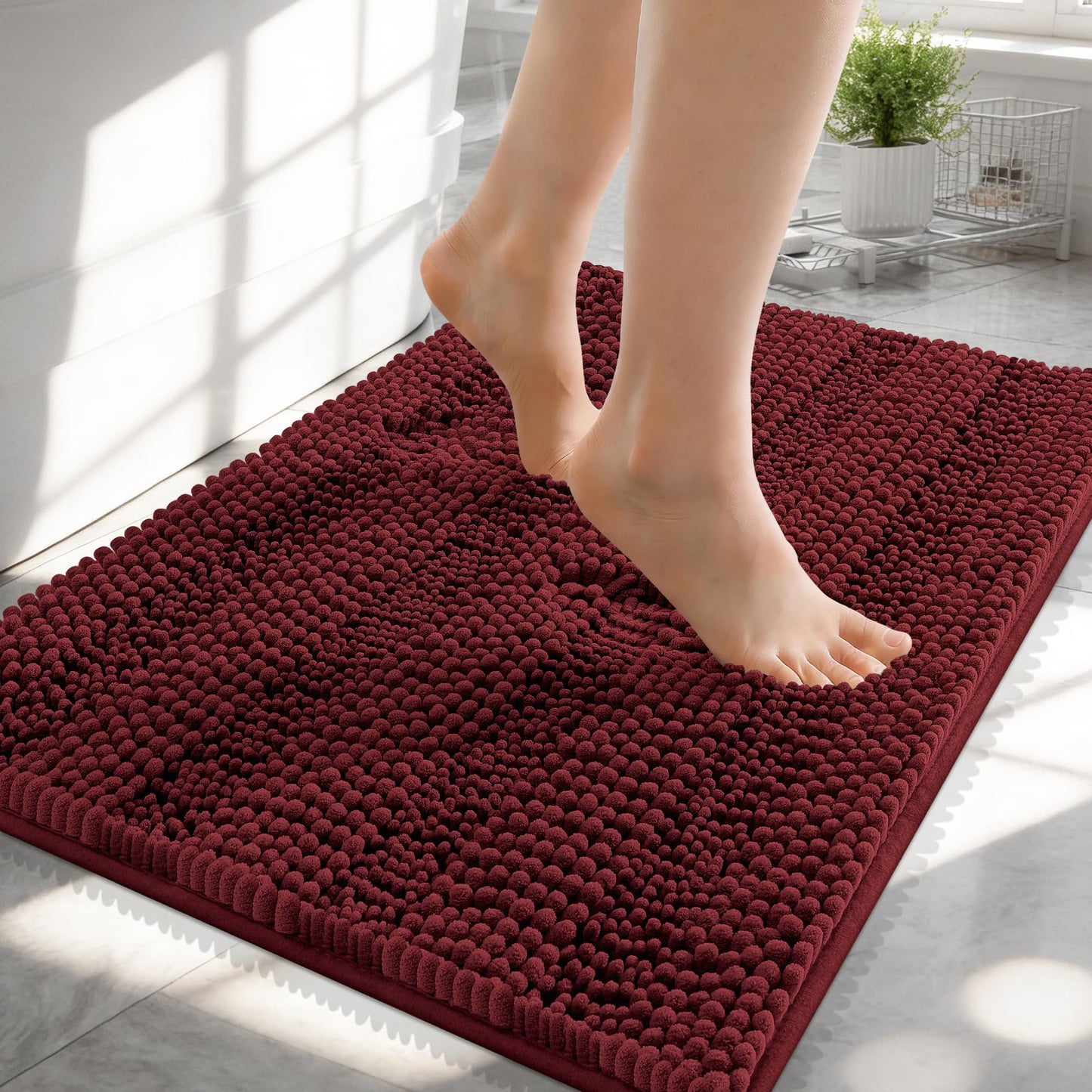 Thick Chenille Bath Rug with Absorbent Rubber Back