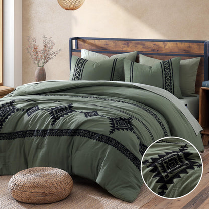 Boho Embroidered Bedding Set with Sheets and Shams