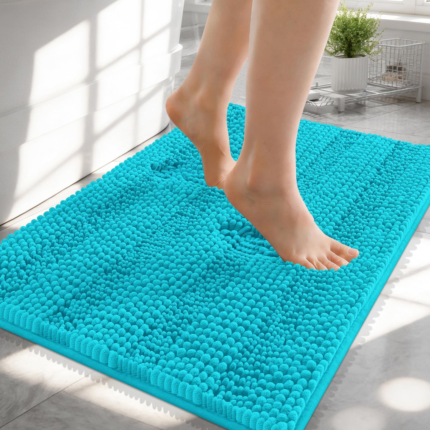Thick Chenille Bath Rug with Absorbent Rubber Back