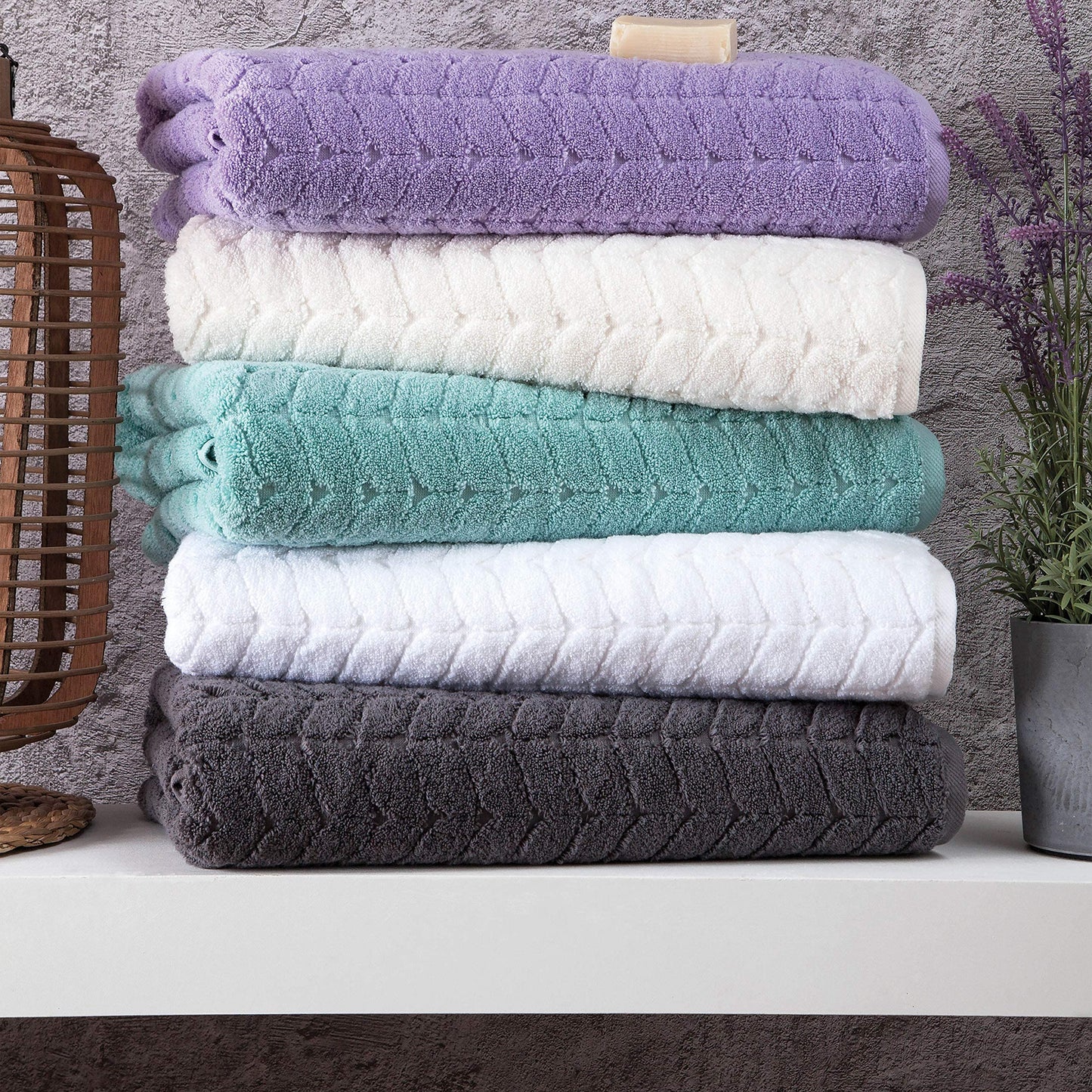 Turkish Cotton Towel Set Soft Plush Jacquard Design
