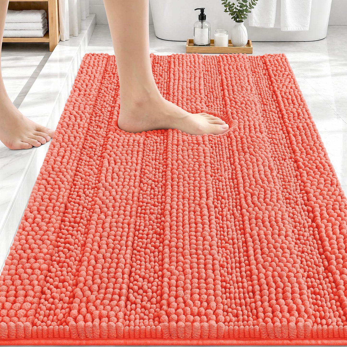 Thick Chenille Bath Rug with Absorbent Rubber Back