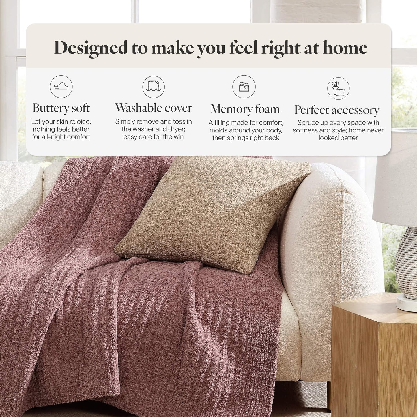 Plush Memory Foam Decorative Pillow for Sofa Bed
